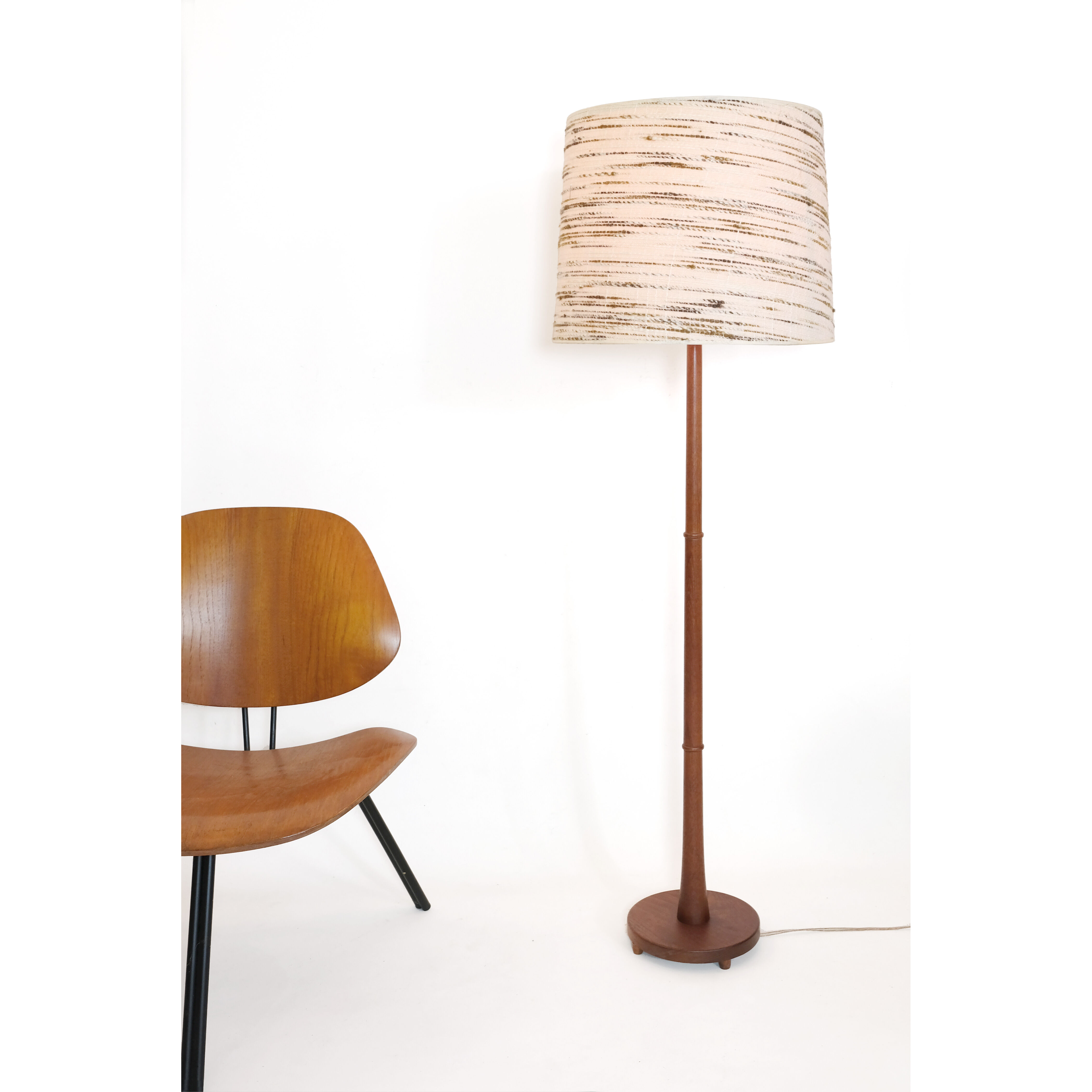 Teak floor lamp and wool lampshade Denmark 1960 1970