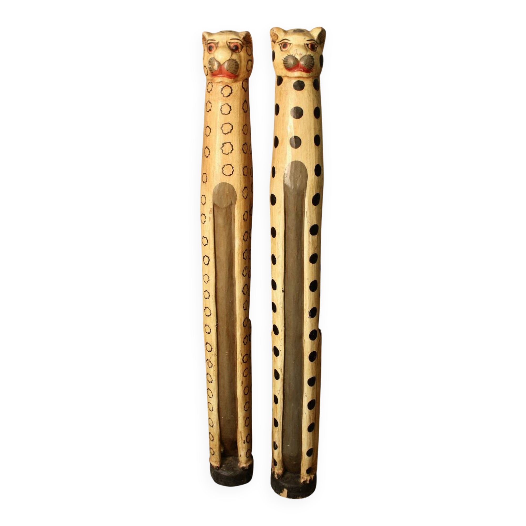 Pair of large polychrome wooden feline statues
