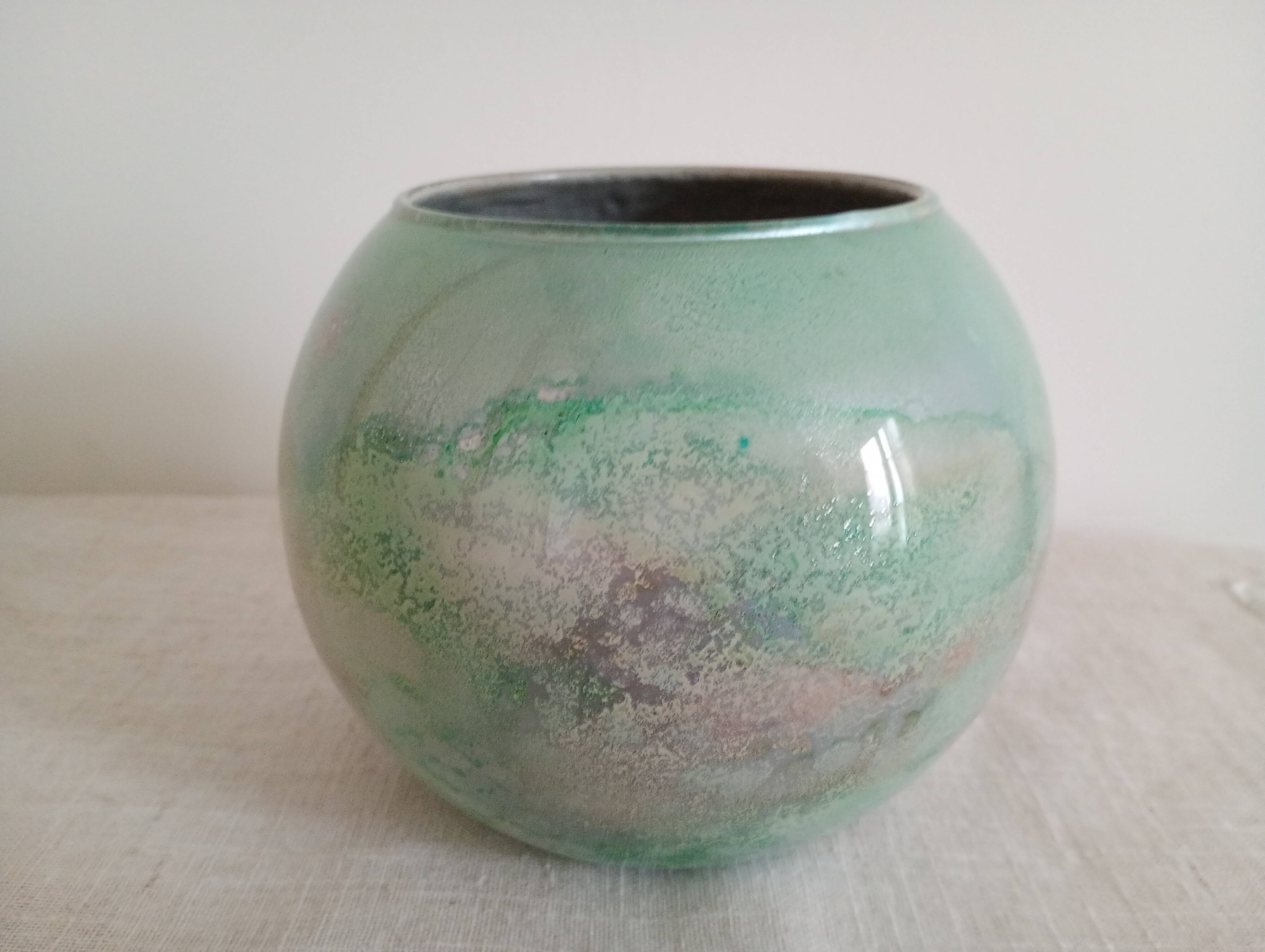 glossy glass round vase signed Jean Noel Bouillet