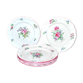 Lot de 6 assiettes plates en faïence de Lunéville - Modèle Réverbère aux roses peintes