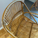 Rare pair of vintage rattan and wicker armchairs from the 1950s