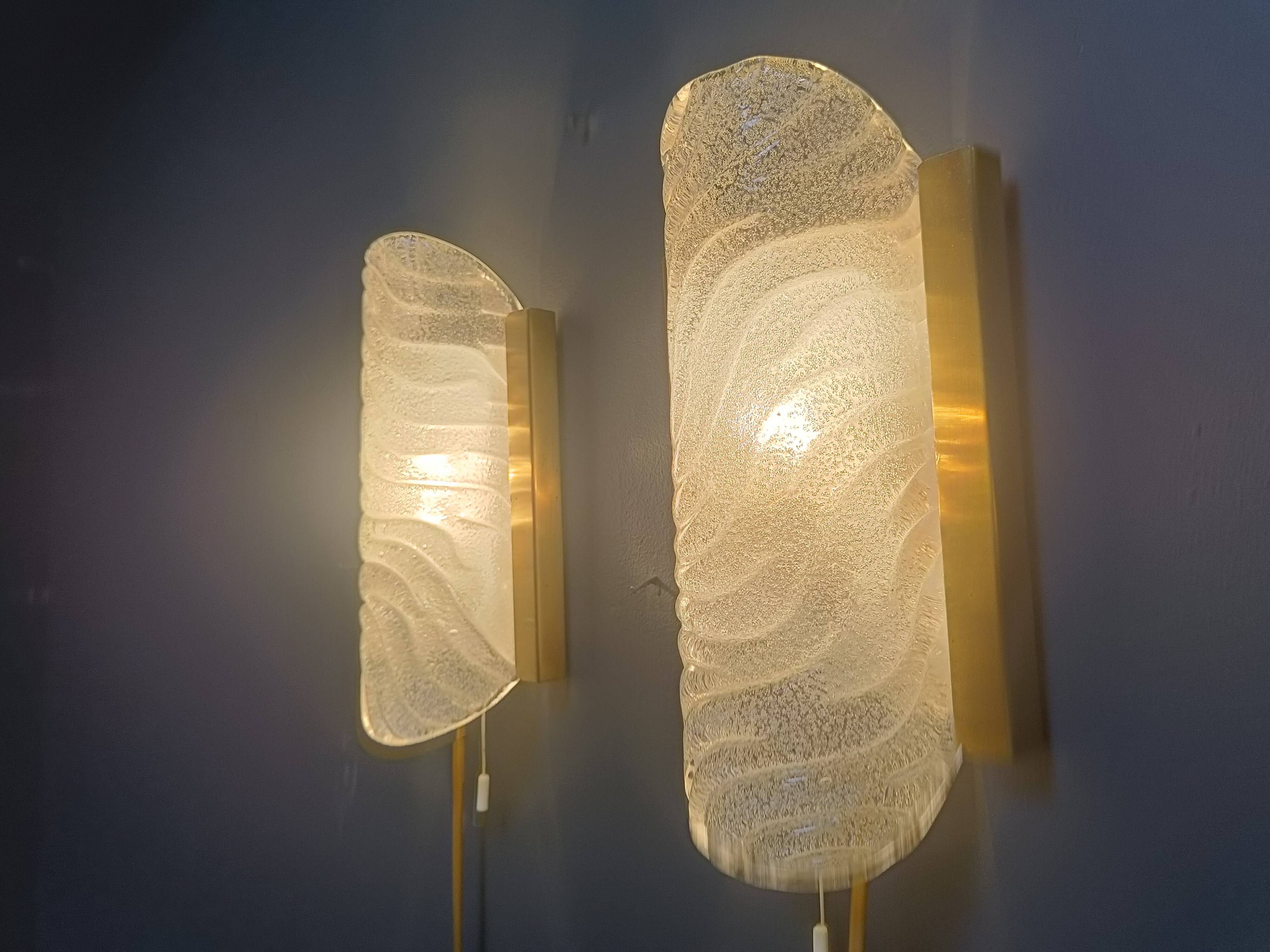 Pair of brass and glass wall lights by Fischer Leuchten, 1960s