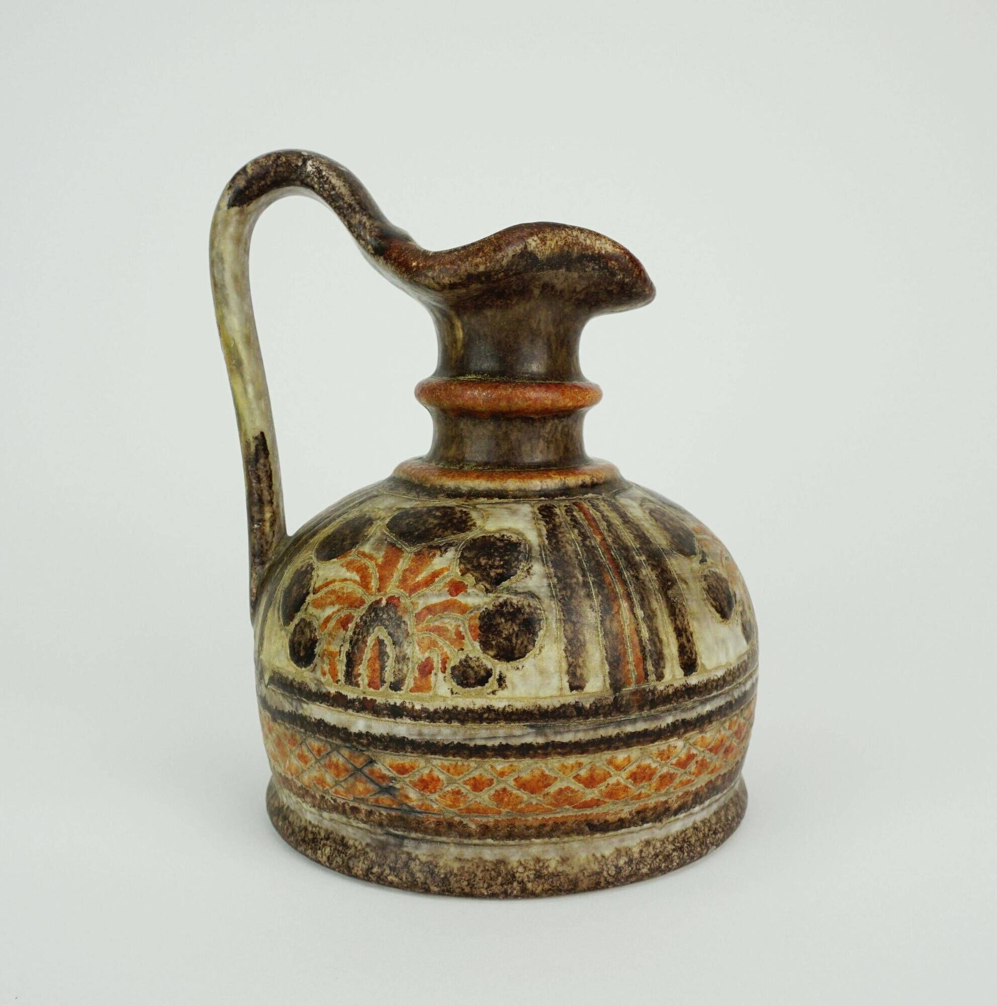 Italian ceramic vase jug italica ars model 1680/16 brown and orange