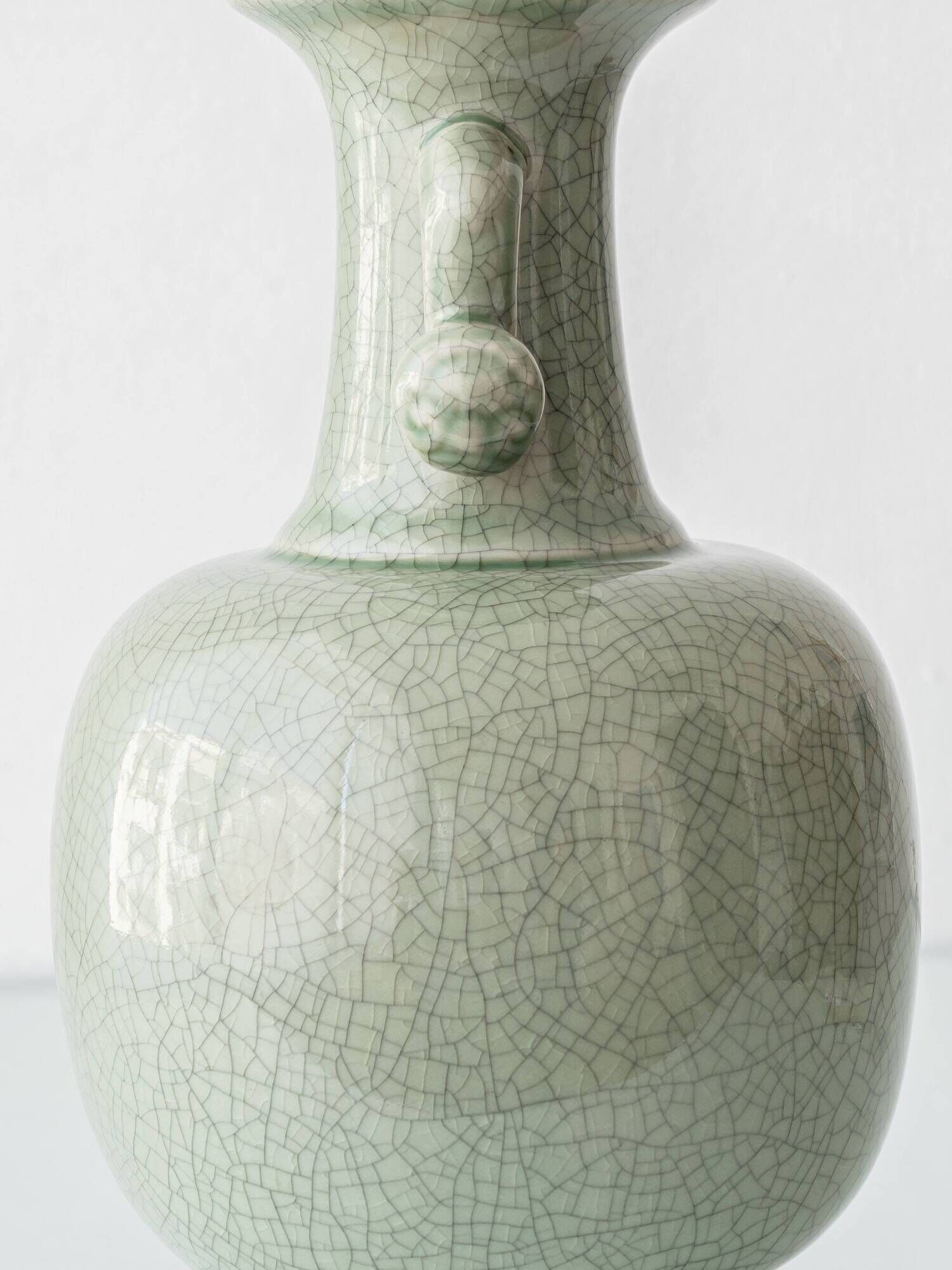 Celadon Crackle Glaze Porcelain Table Lamp in Chinese Style with Scroll Handles
