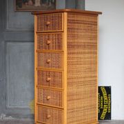 Vintage chest of drawers, Maugrion rattan weekly organizer for Roche Bobois