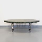 Vintage oval coffee table in stone and chromed metal from the 70s