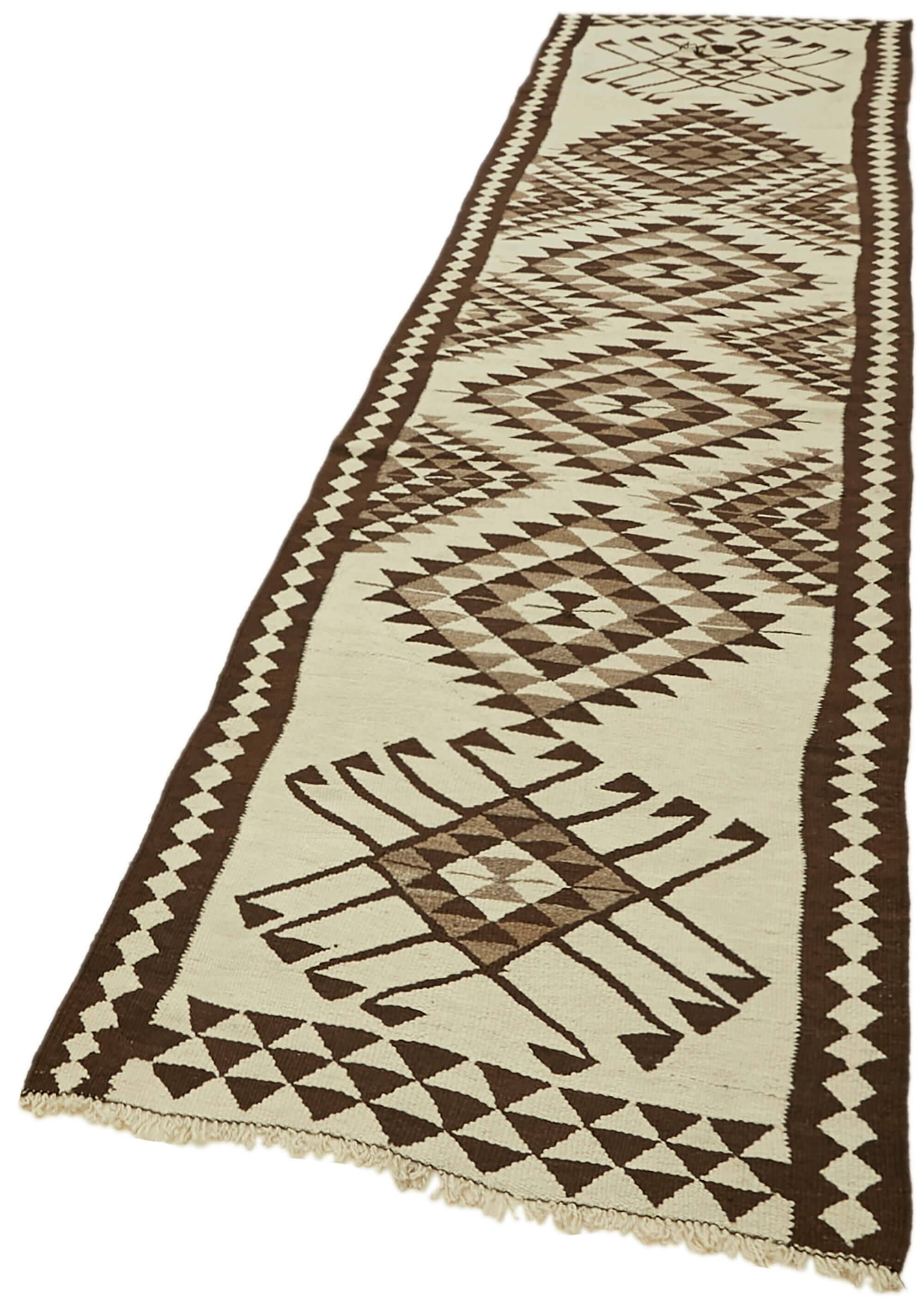 Turkish Handwoven Vintage Herki Kilim 95 cm x 373 cm