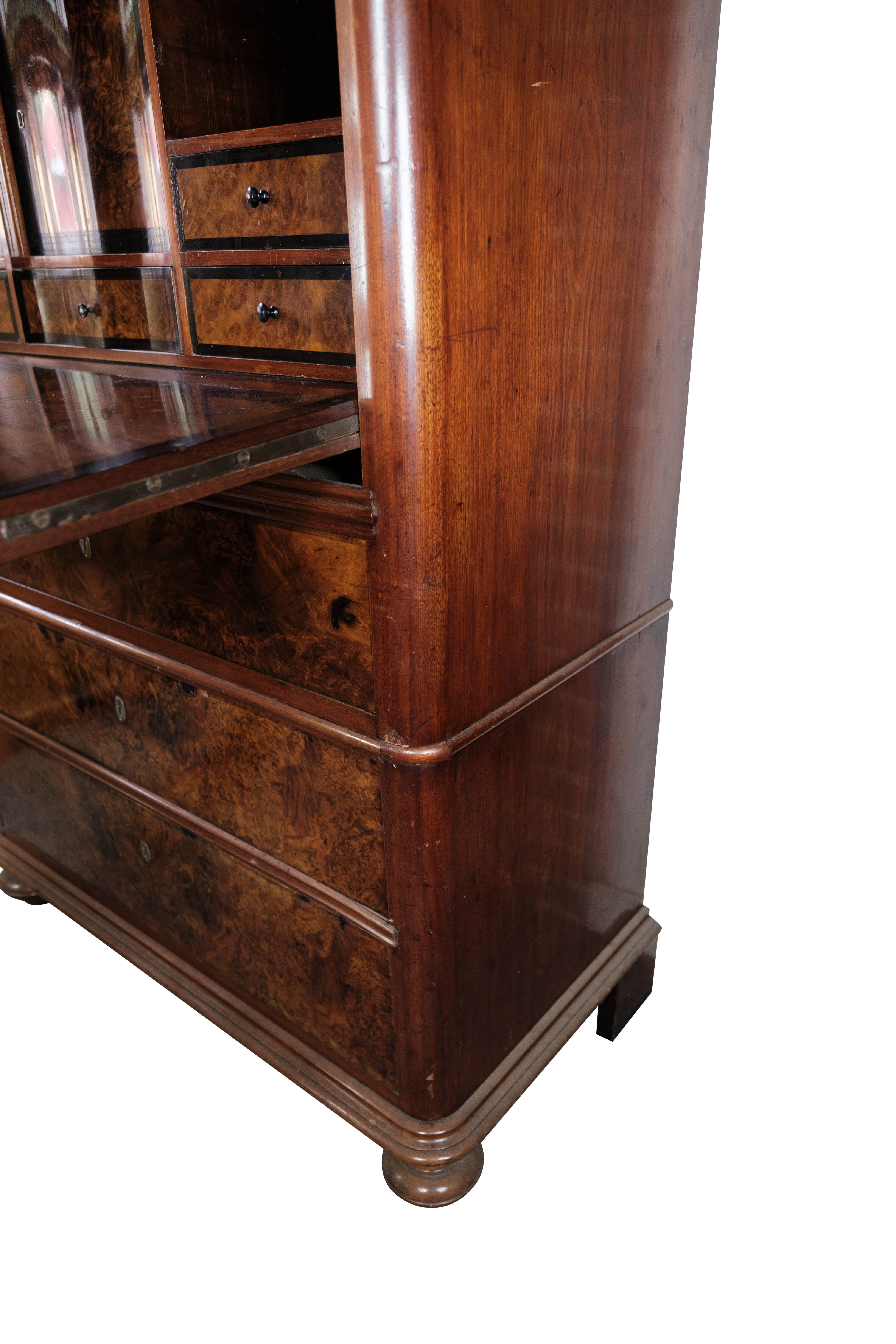 Bureau of polished walnut and mahogany, 1850s