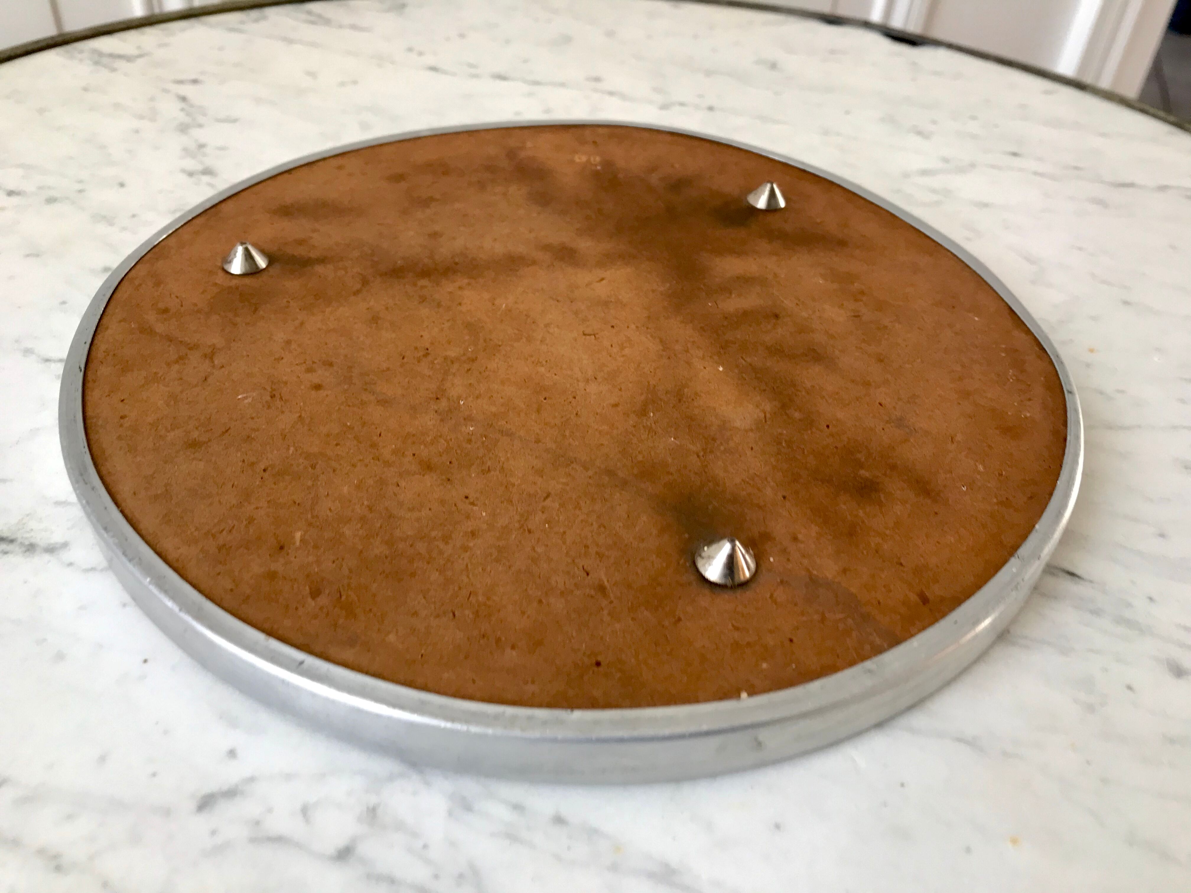 Plateau miroir rond argenté années 50