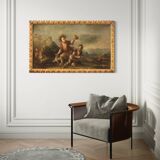 Painting oil on canvas landscape with children from the 18th century