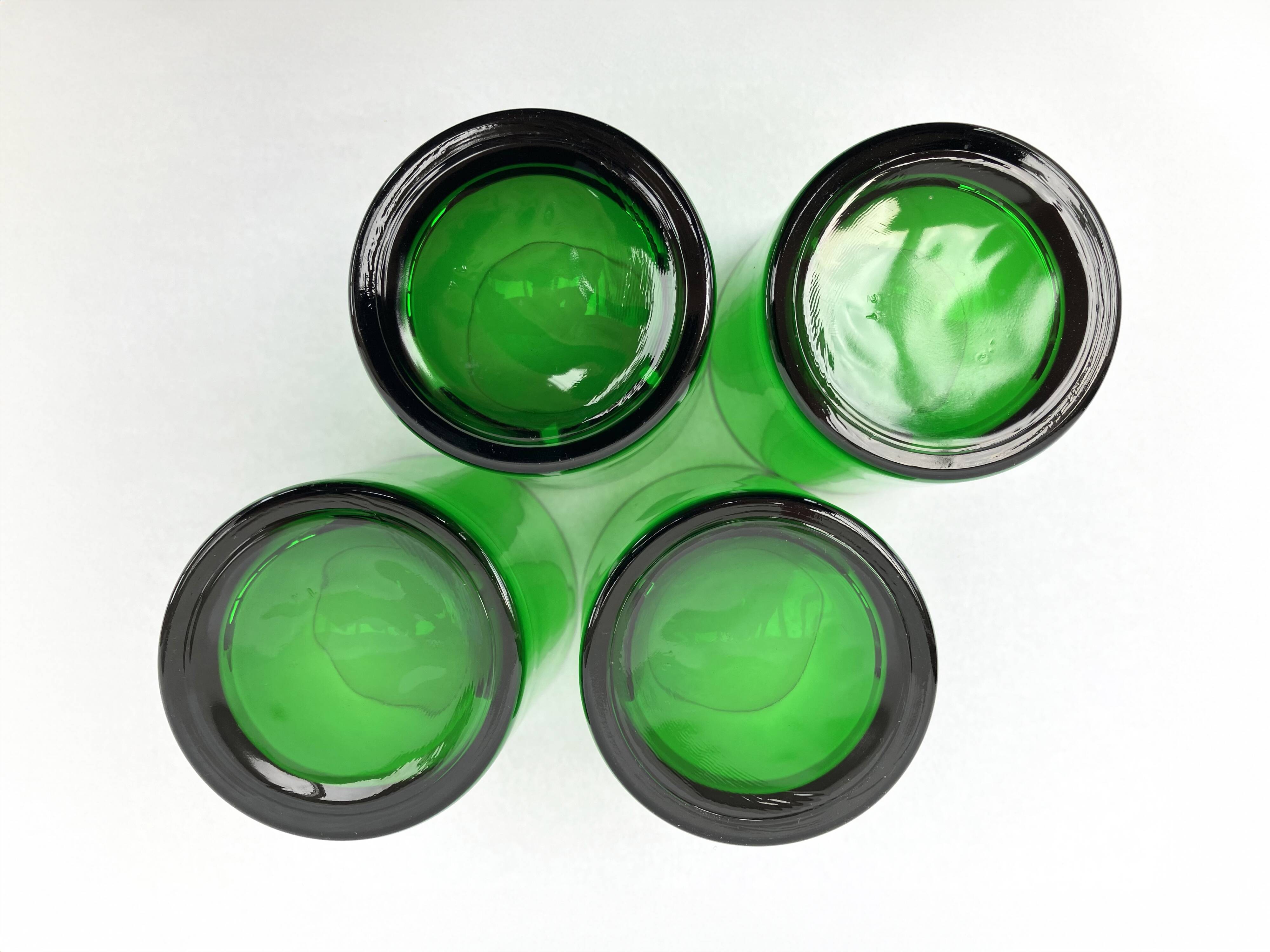 4 emerald green glass tumblers, 1970