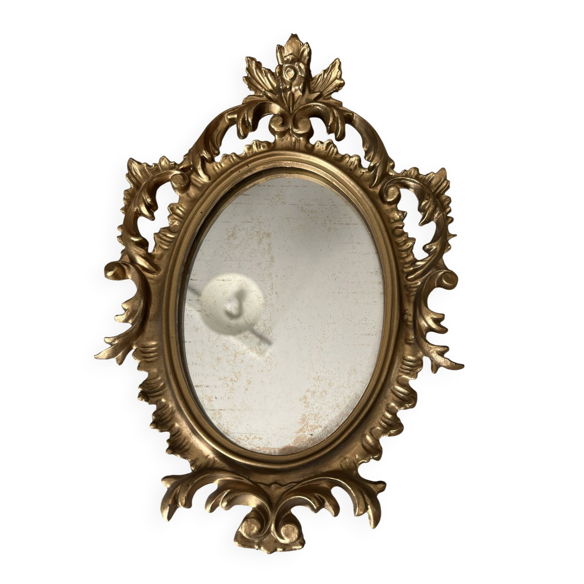 Petit miroir ovale signé Tallandier en laiton doré style Rococo – 30x2