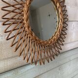 Miroir soleil osier vintage