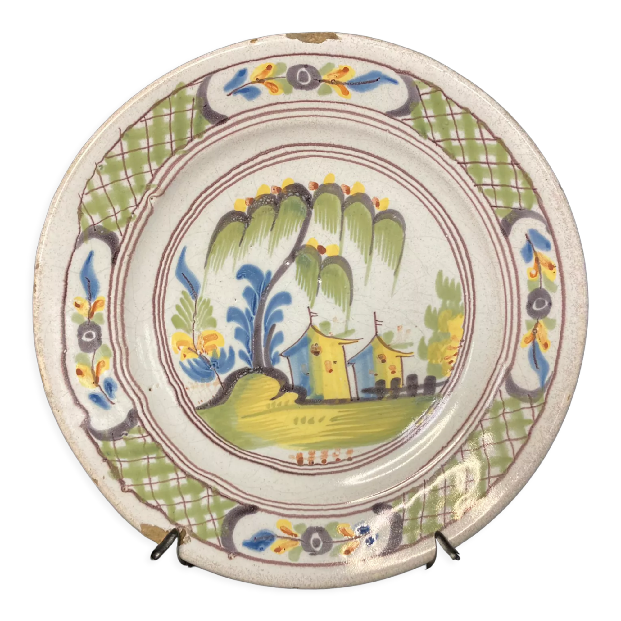 Nevers, earthenware dish willow decoration and eighteenth century pagodas
