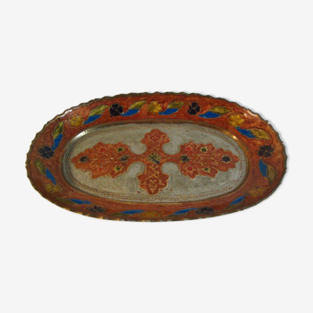 Oval enameled brass dish