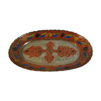 Oval enameled brass dish