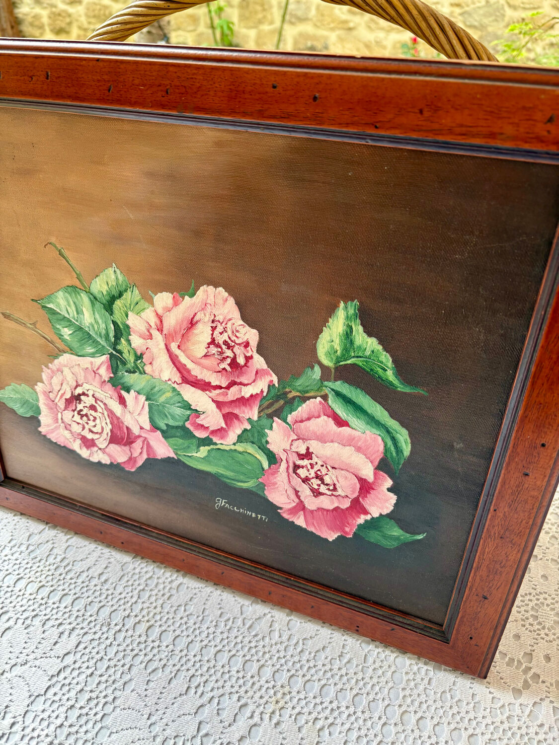 Tableau peinture à l’huile 3 roses G.Facchinetti