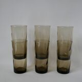 Set of 6 70s Long Drink design smoked glasses