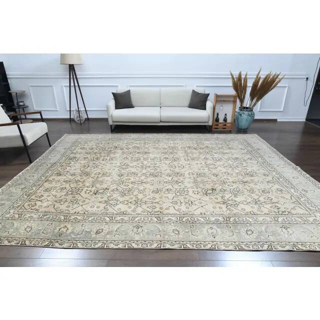 1970s Vintage Persian Handmade Wool Cotton Brown Area Rug 291x370