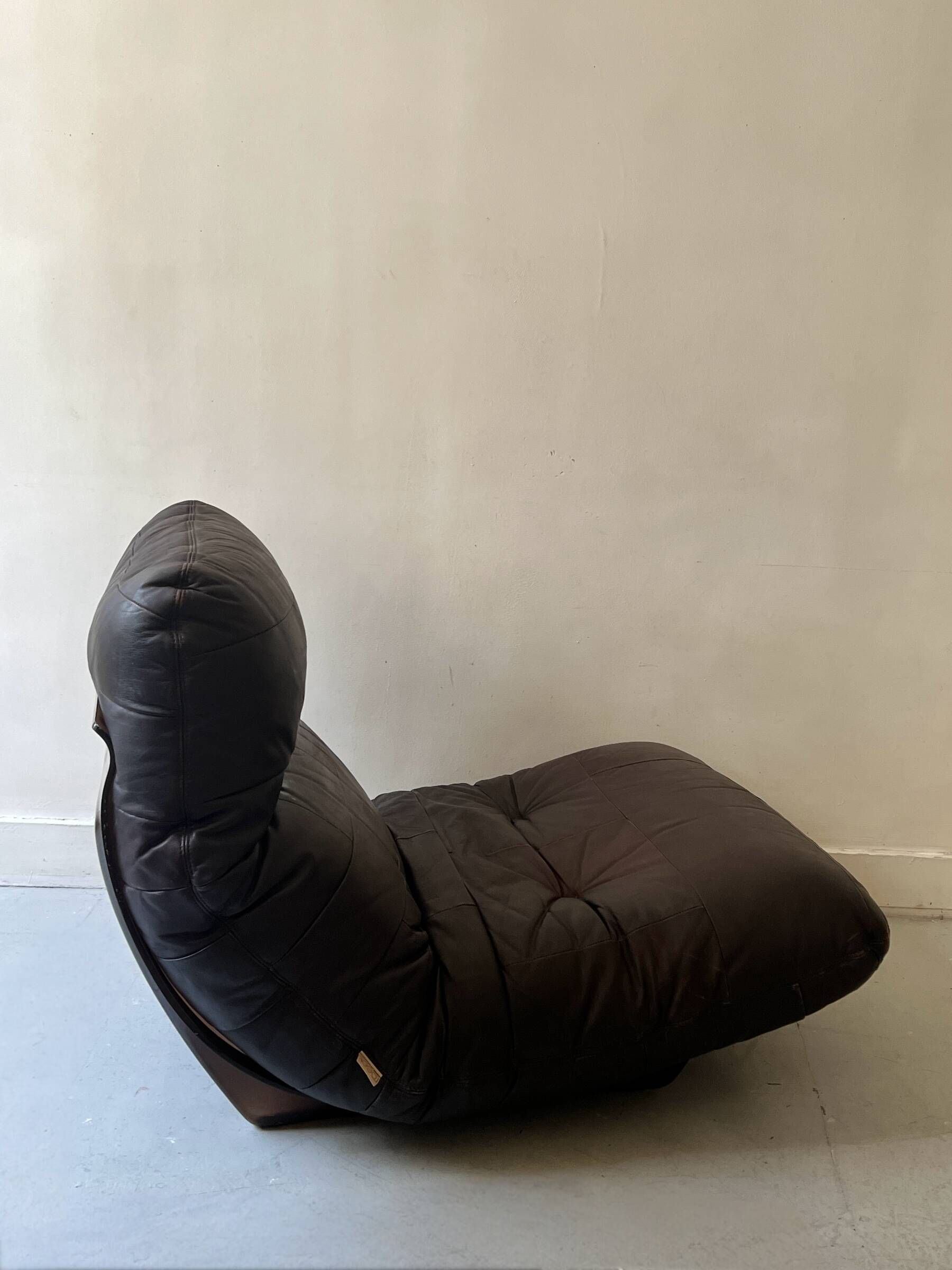 Marsala armchair in plexiglass & brown patchwork leather, Ligne Roset 1970