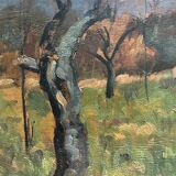 Tableau « Paysage arboré » , Huile sur panneau