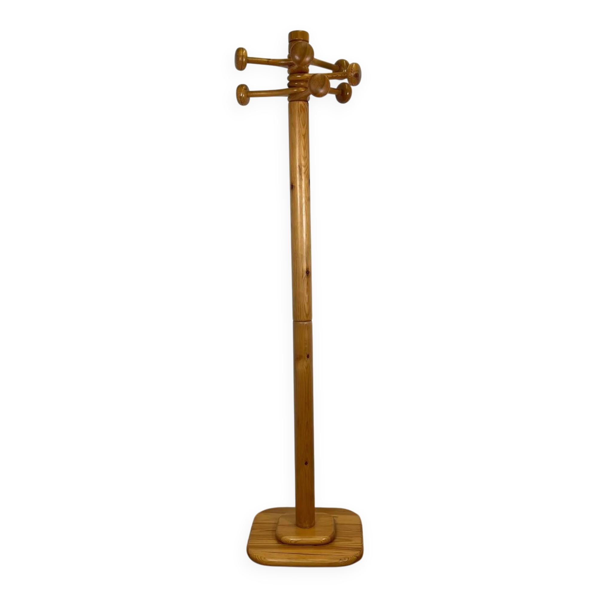 Freestanding pine coat rack with articulated arm, 1970/80 MCM