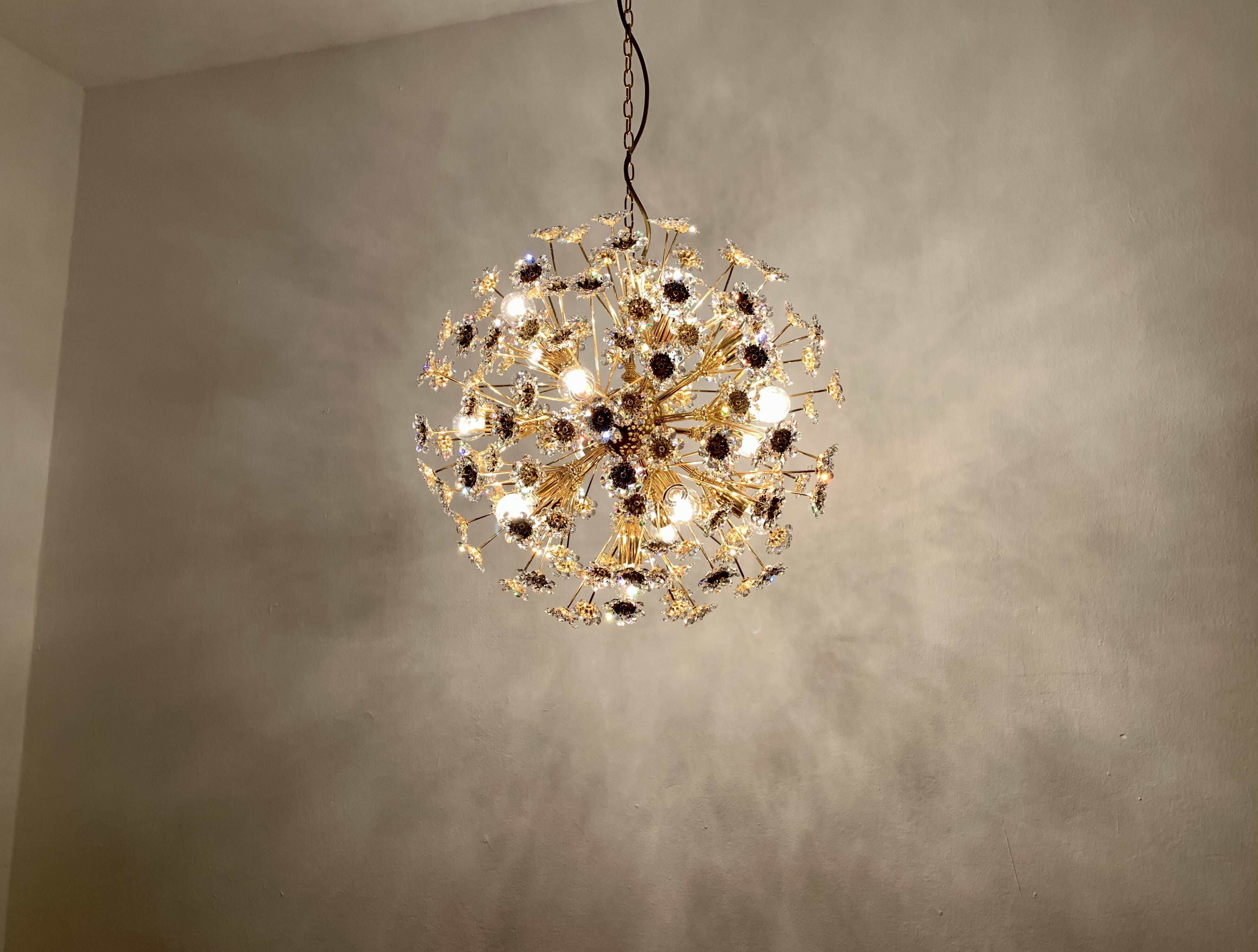 Large Floral Crystal Glass Ball Chandelier by Palwa