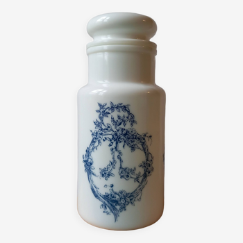 White and blue Italian glass apothecary jar