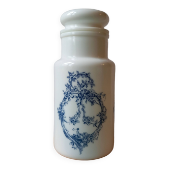 White and blue Italian glass apothecary jar