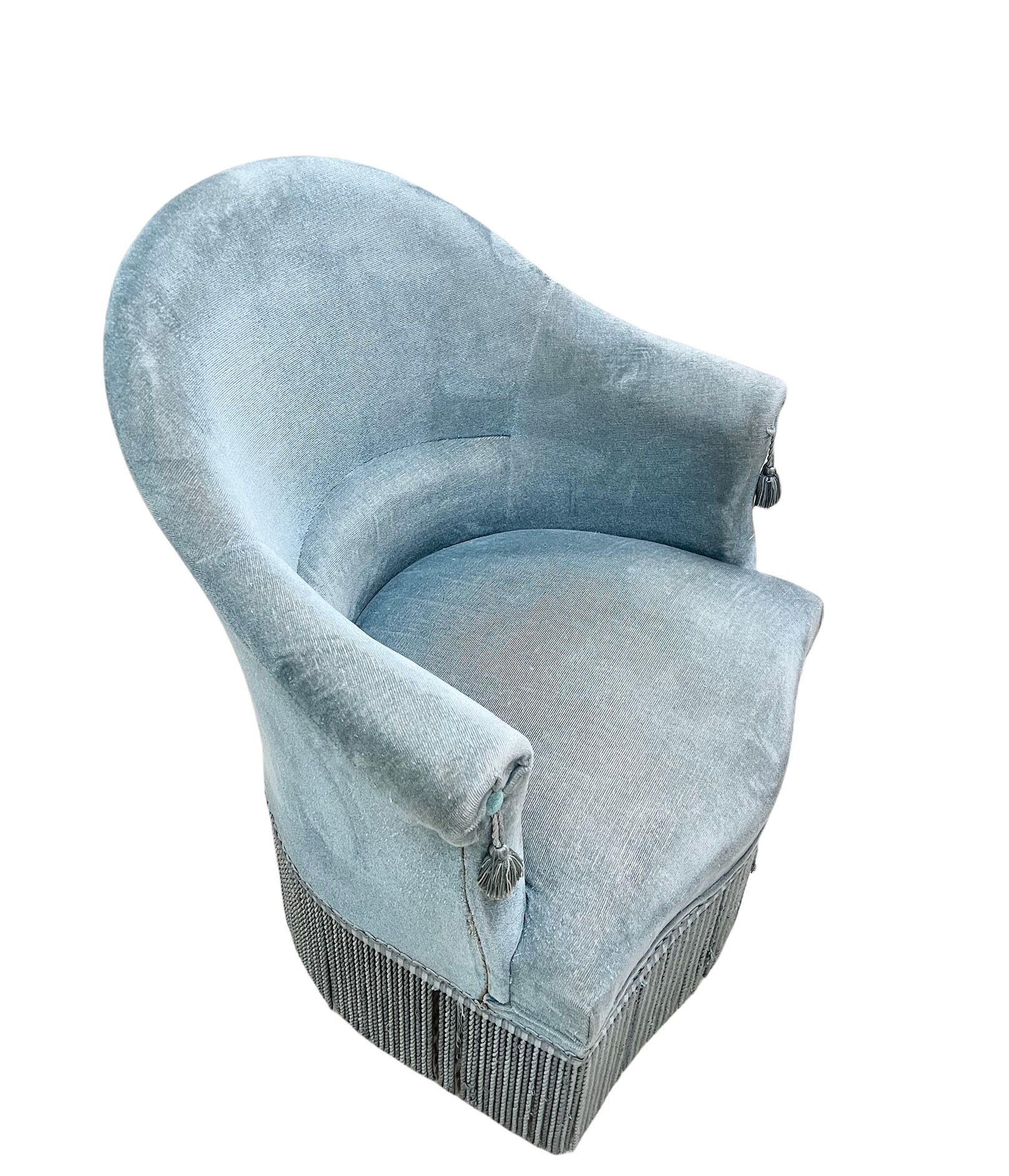 Toad armchair with vintage velvet blue fringe