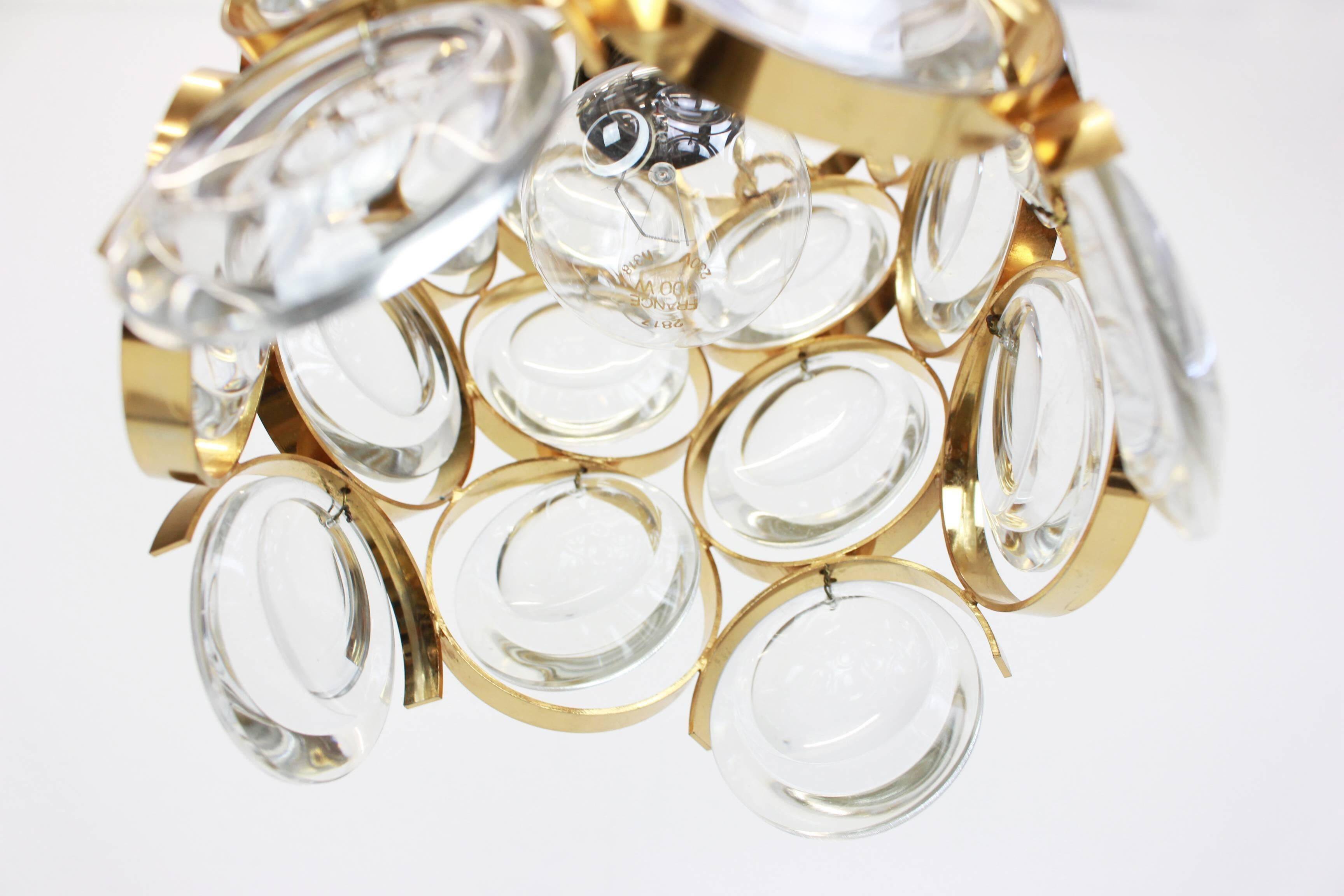 Pair of small golden brass pendants, Sciolari design for Palwa, Germany, 1970s.