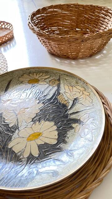 VINTAGE Wicker and Brass Wall COMPOSITION