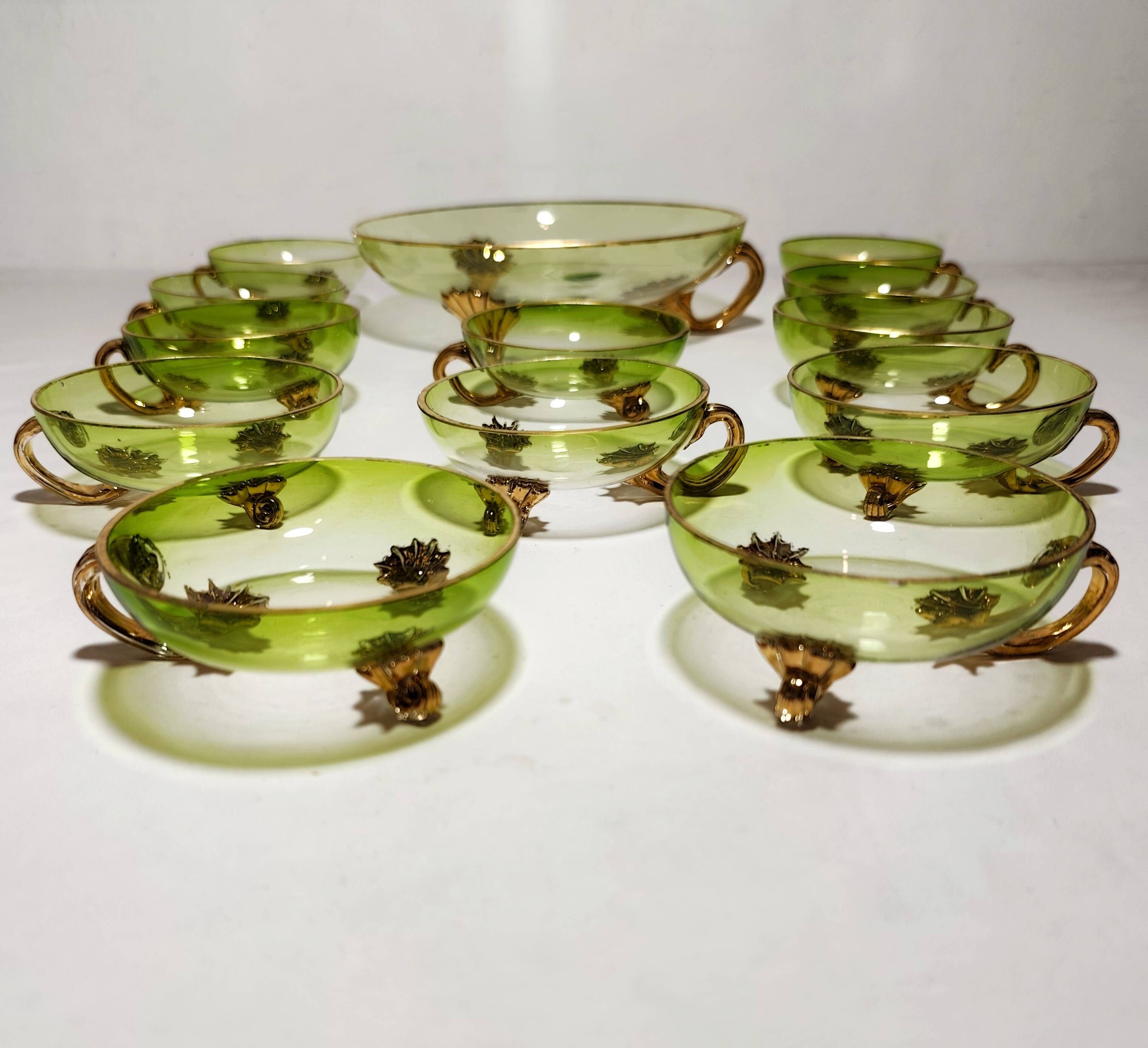 Venetian glass punch bowl set. Italy, 1940s.