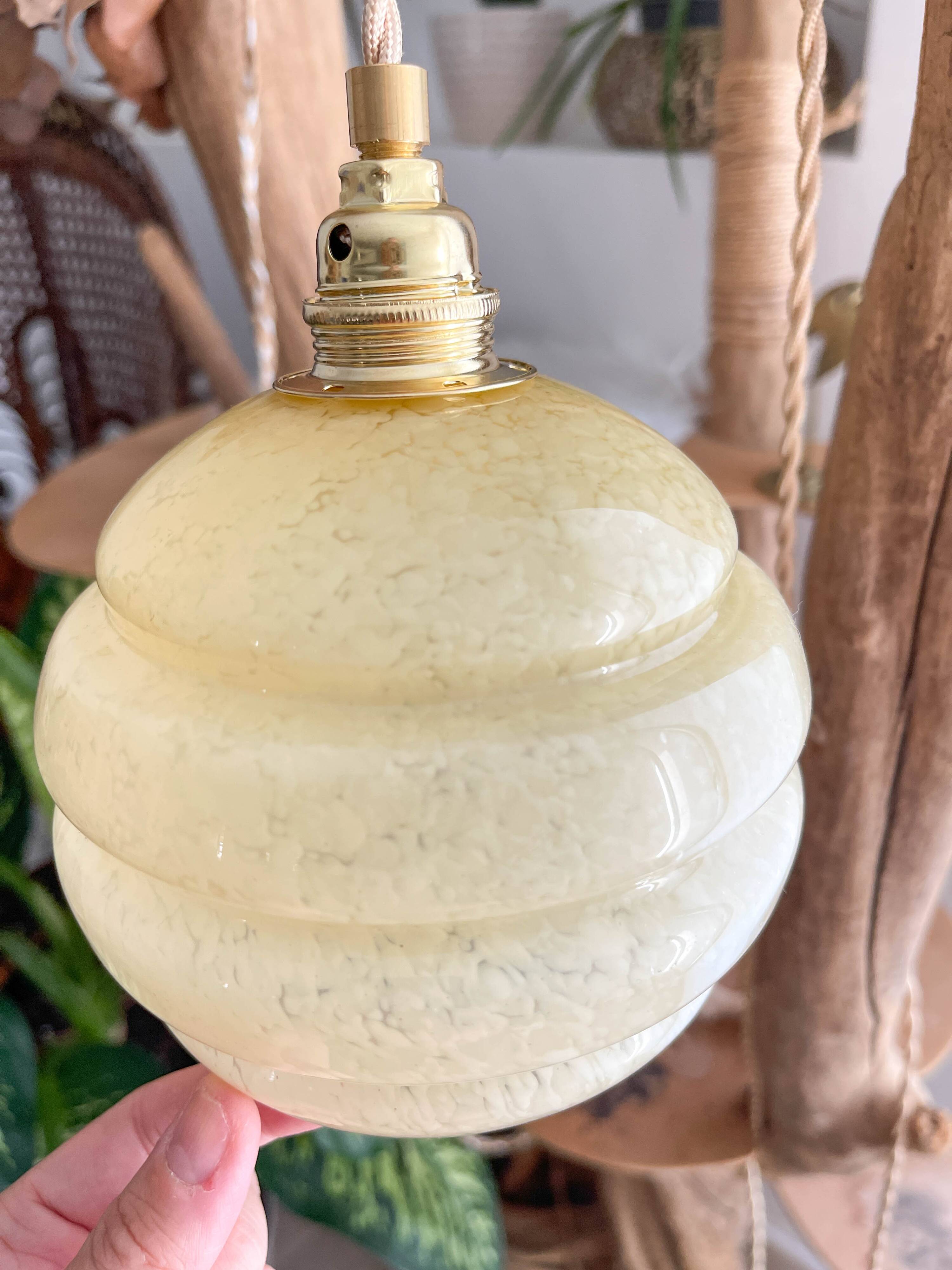 Vintage portable lamp globes customizable yellow clichy glass