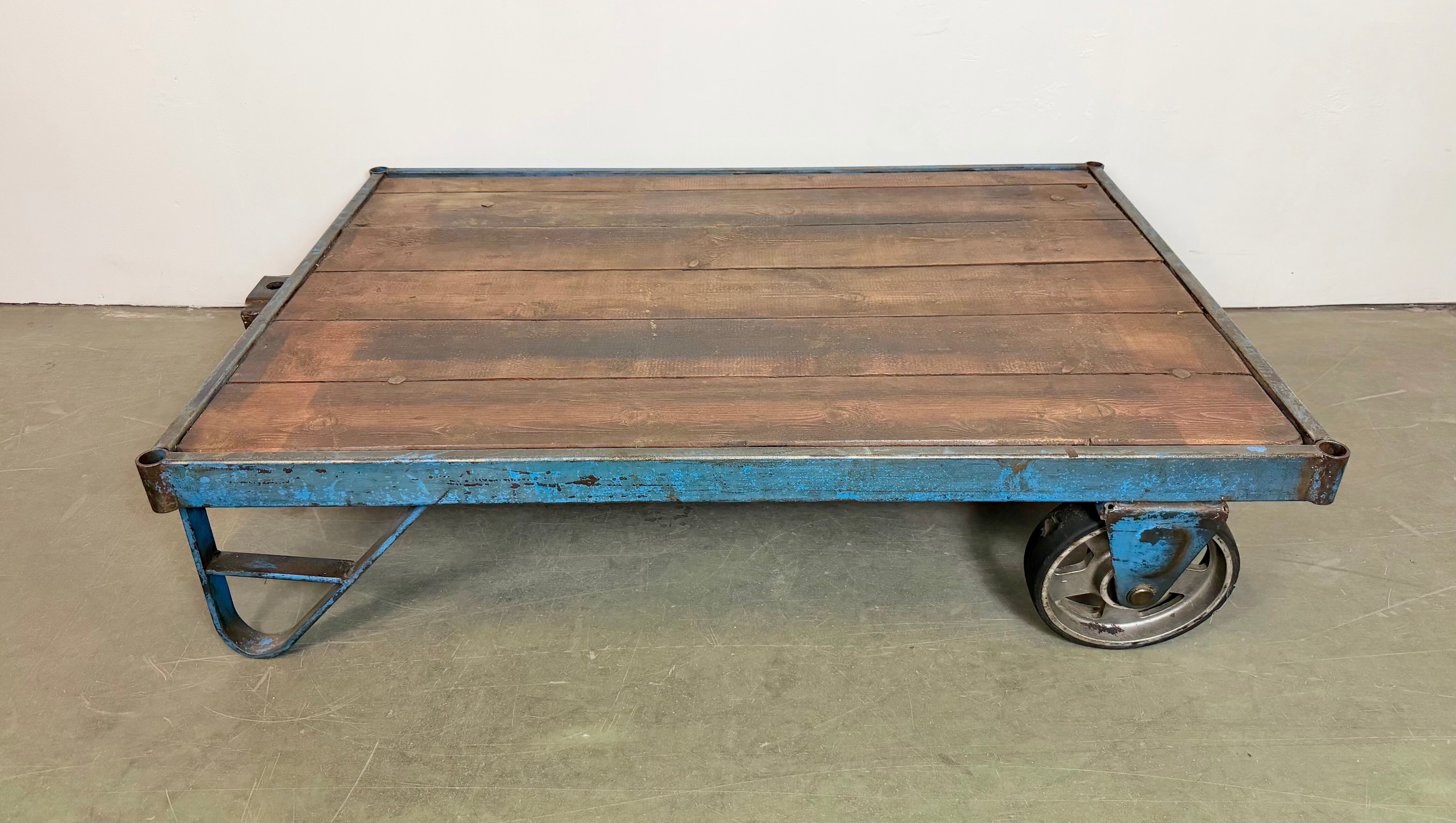 Large Blue Industrial Coffee Table Cart, 1960s