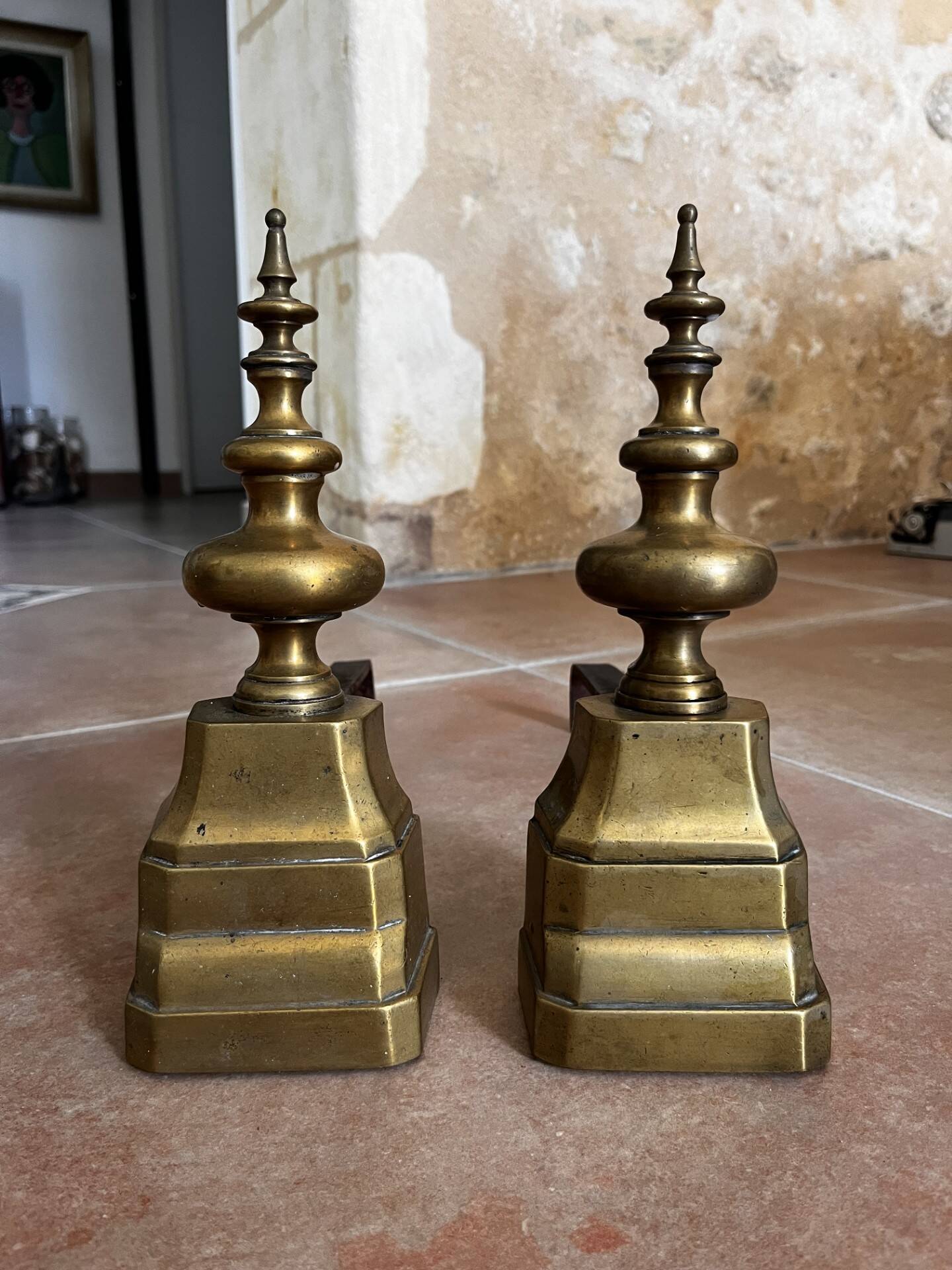 Pair of brass andirons