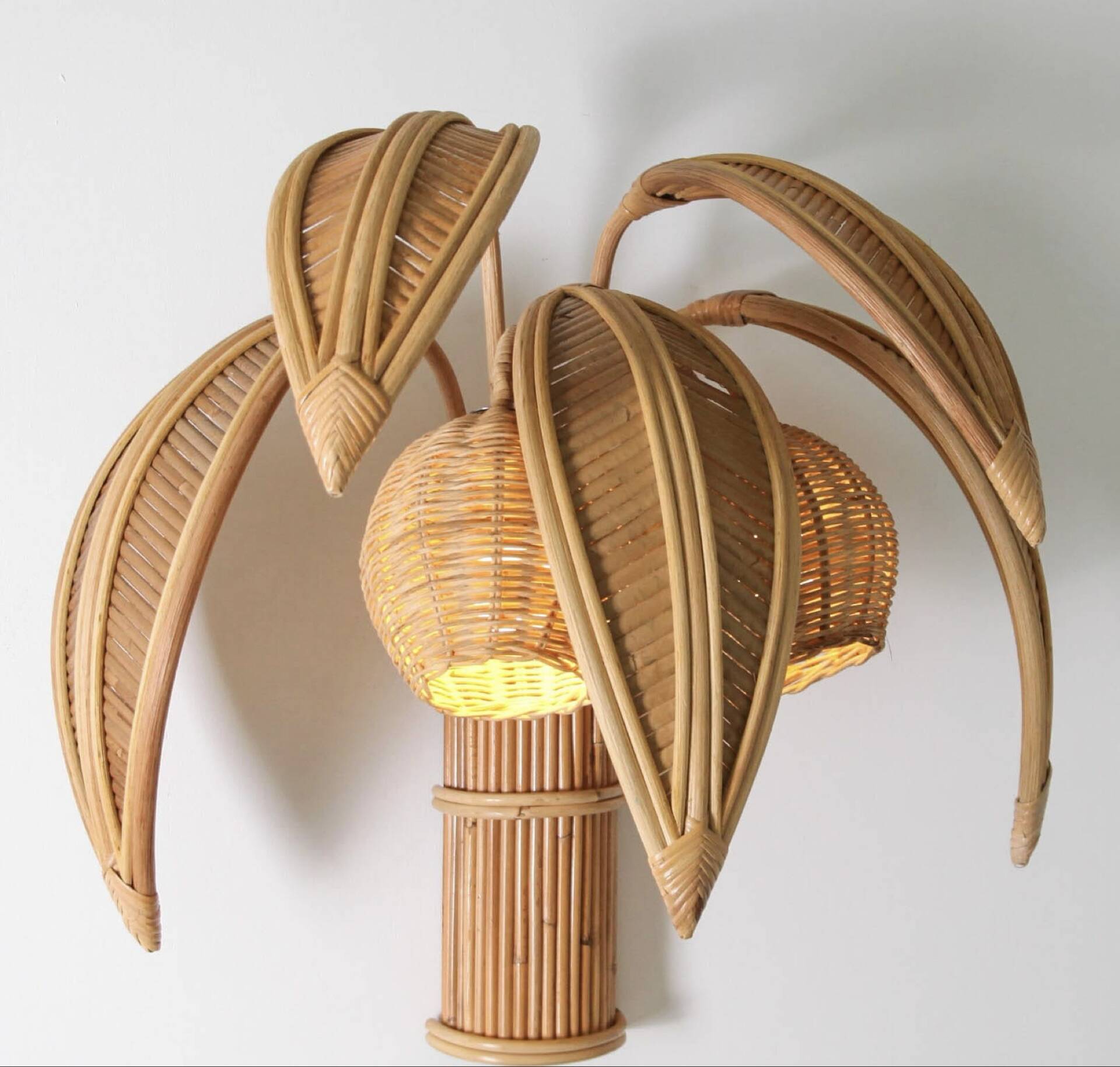 Paire d’appliques « cocotier, palmier » en rotin