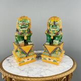 Pair of Guardian Lions in Glazed Ceramic, China, 20th Century