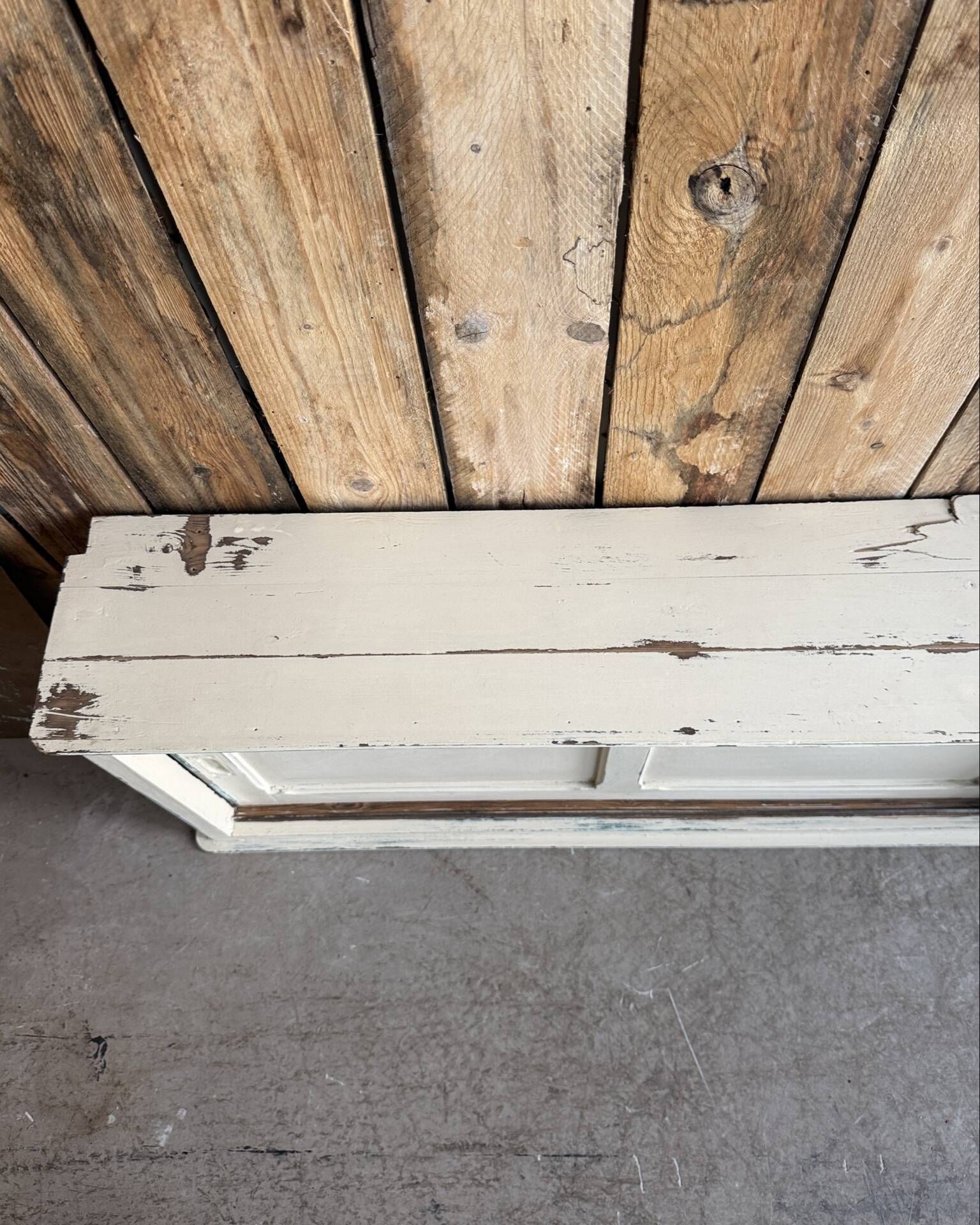 Vintage patinated work cabinet with sliding doors (renovated)
