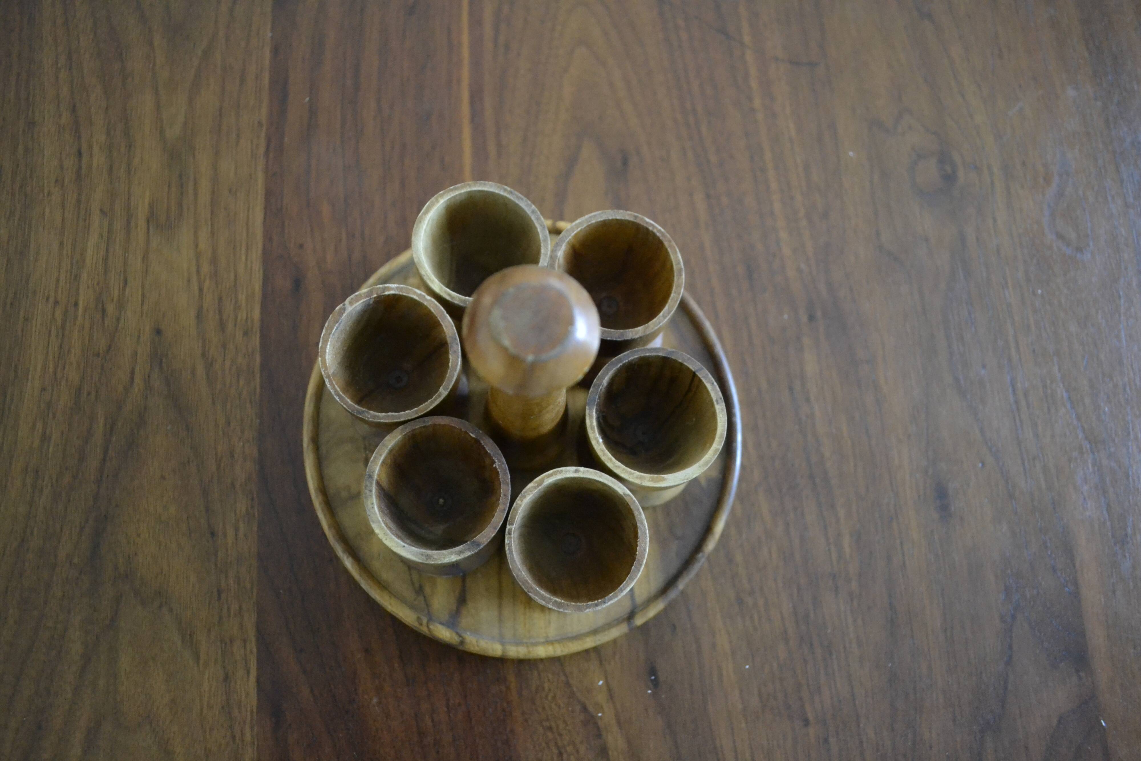 Set of 6 coquetiers and its wooden servant