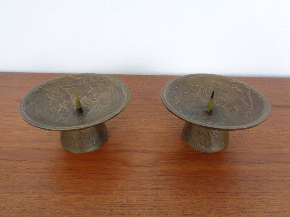 Brutalist Bronze Candleholders, 1960s, Set of 2