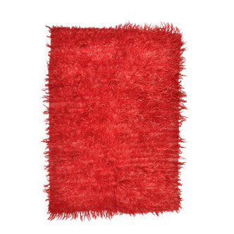 %100 Wool Overdyed Red Vintage Kilim Rug, 138x189Cm