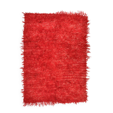 %100 Wool Overdyed Red Vintage Kilim Rug, 138x189Cm