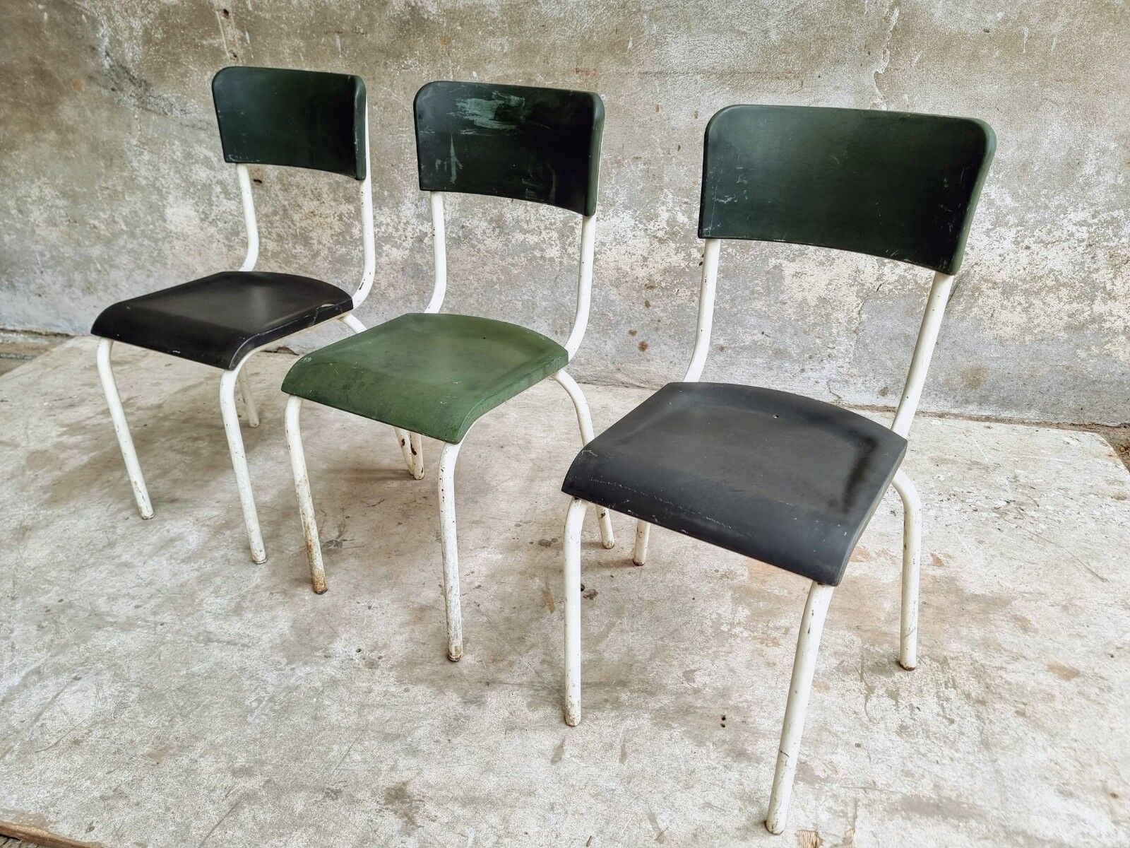 Set of vintage chairs stacking chairs green bakelite