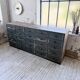 Patinated blue workshop furniture with XL drawers in oak and beech.