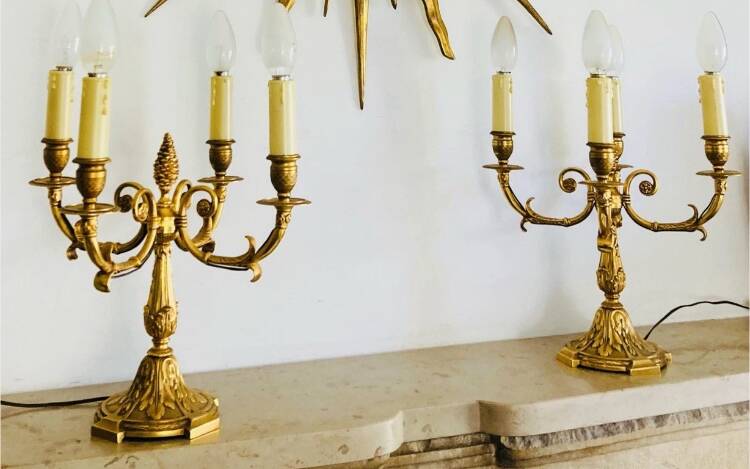 Pair of gilt bronze table lamps from the mid-20th century
