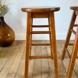 Pair of high stools / bar varnished wood 60-70s