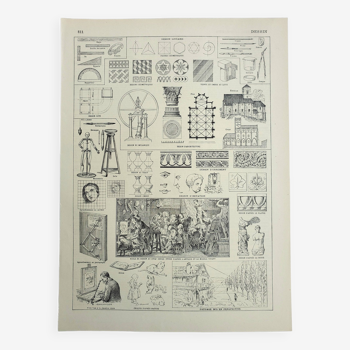 Gravure ancienne 1928, Dessins, outils, styles, ancien, technique • Lithographie, Planche originale