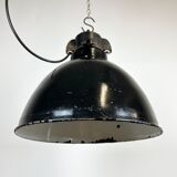 Industrial Bauhaus Black Enamel Pendant Lamp, 1930s