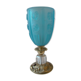 Lampe en bronze tulipe art déco bleue